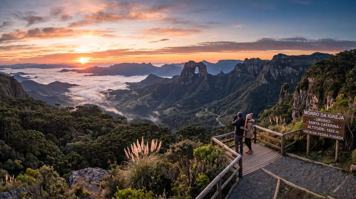 Cidade a 915 metros de altitude no Sul do Brasil reúne cânions, araucárias e cachoeiras gigantes em uma região onde o frio transforma completamente a paisagem