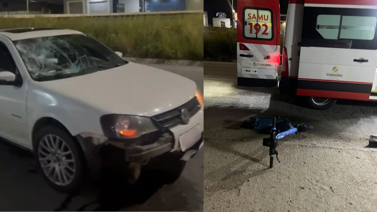 Patinete elétrico para em área proibida na BR-104 e jovem é atingido por carro, em Caruaru
