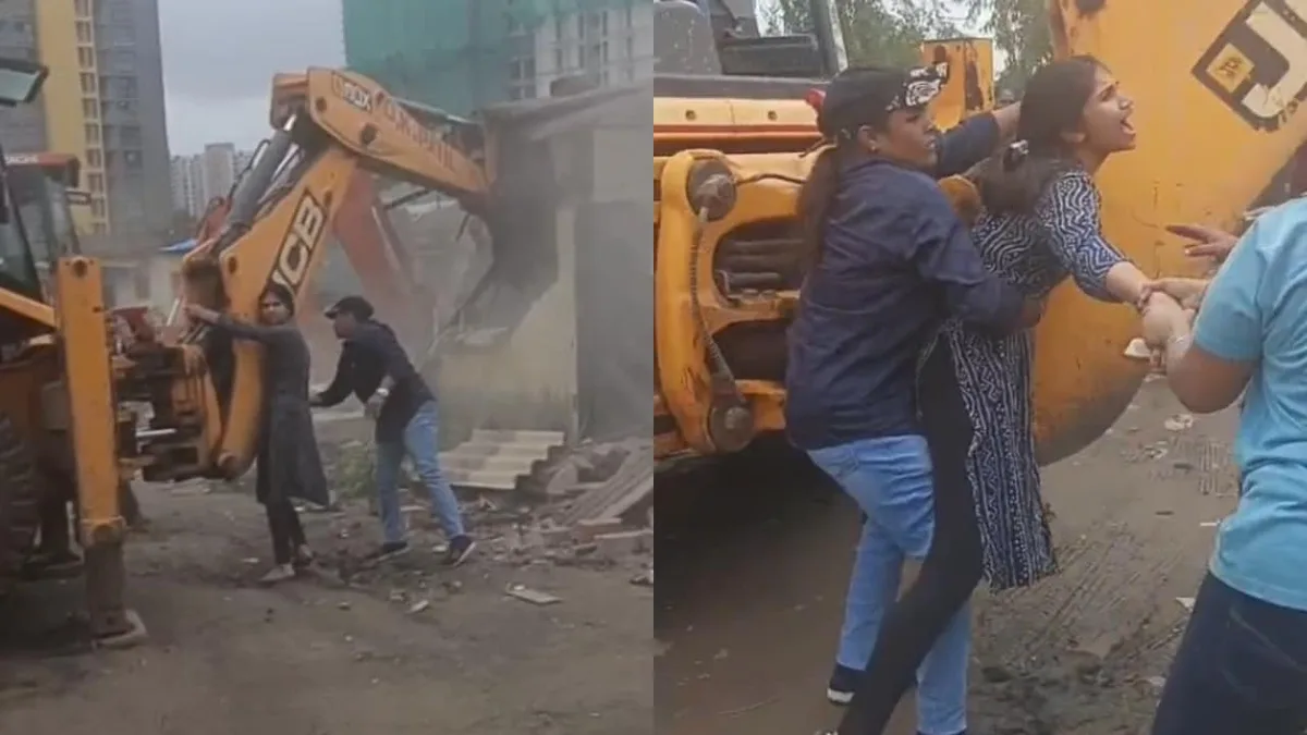 Video: Woman 'Hugs' Bulldozer As Land Dispute Turns Violent In Thane