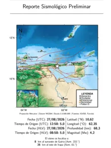 Funvisis reportó sismo de 4.2 en Sucre