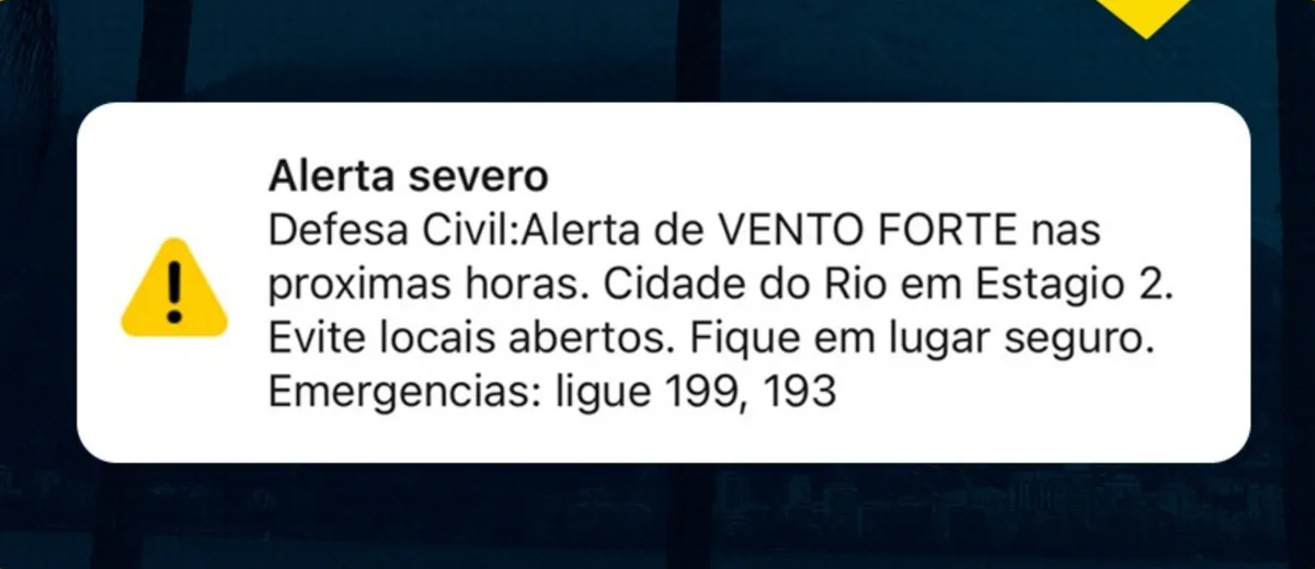 Defesa Civil do Rio emite alerta para ventos de até 90 km/h