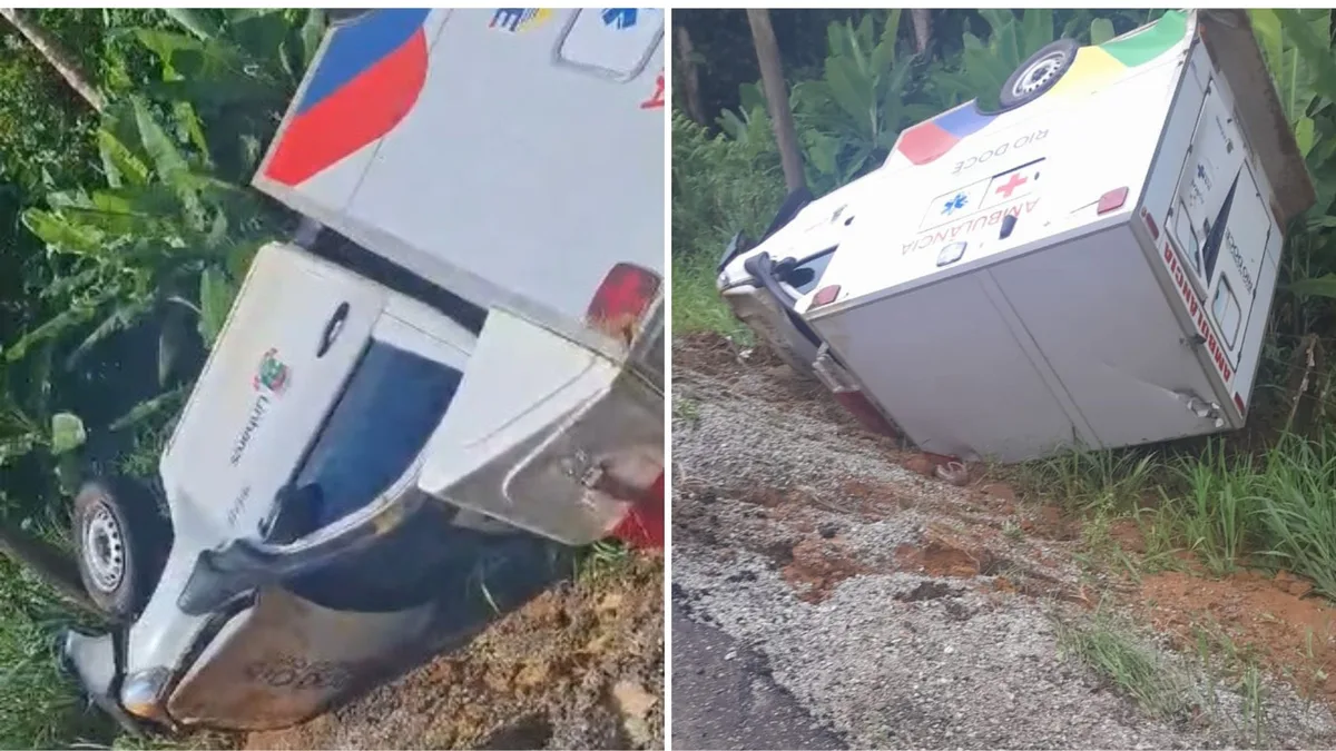 Ambulância da Prefeitura de Linhares sai da pista ao desviar de animal
