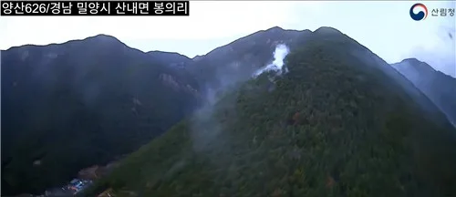 밀양 야산서 불, 1시간여만에 주불 진화…시, 안전문자 발송