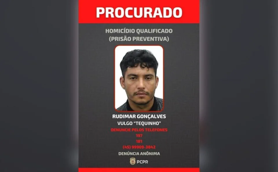Polícia divulga foto de homem apontado como suspeito do homicídio de Everton Rodrigues, em Cascavel
