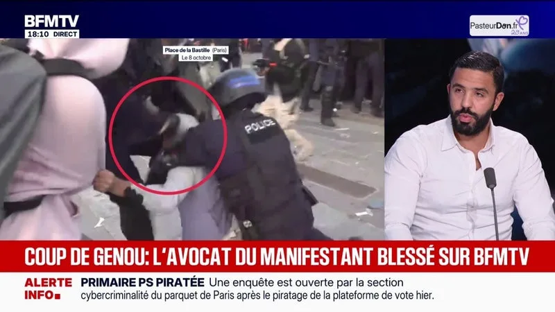 Coup de genou d'un policier au visage d'un jeune manifestant: "Il est en état de choc", déclare son avocat Ilyacine Maallaoui