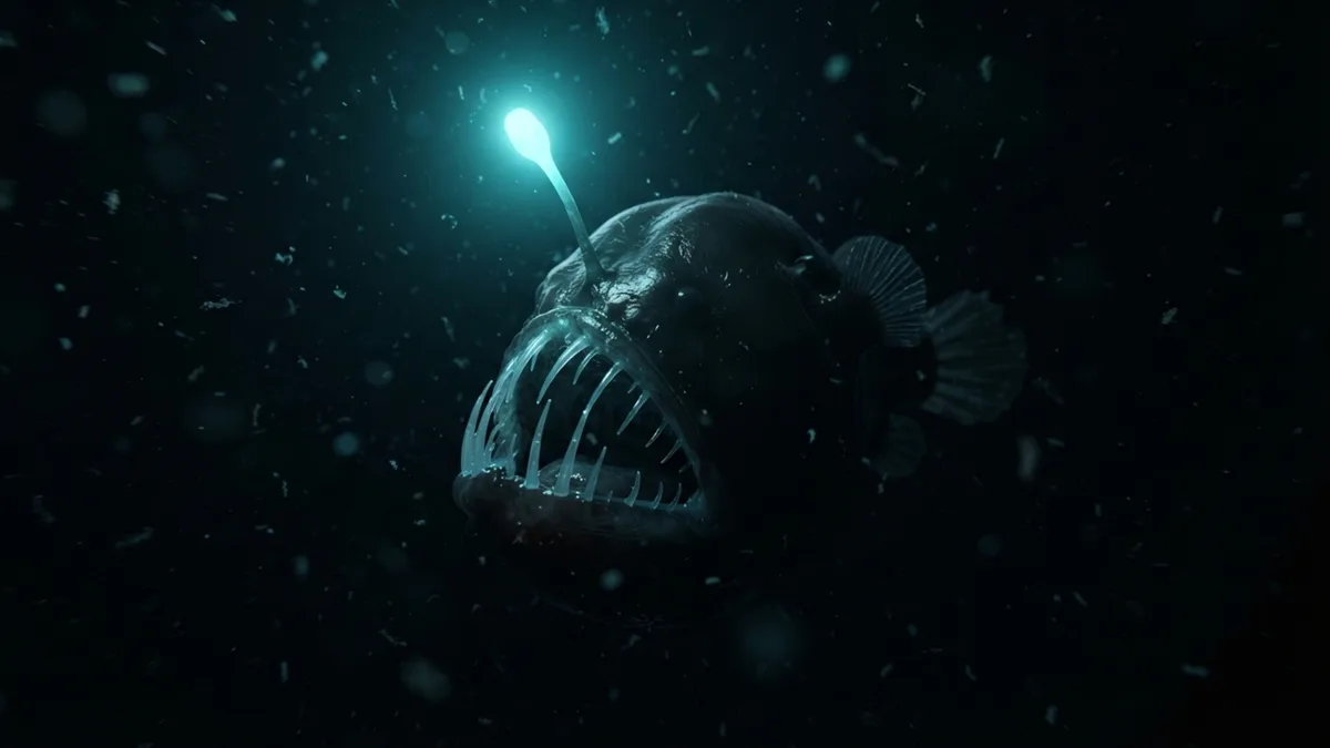 Este peixe vive no escuro com uma vara luminosa na cabeça e usa bactérias para acender a própria armadilha
