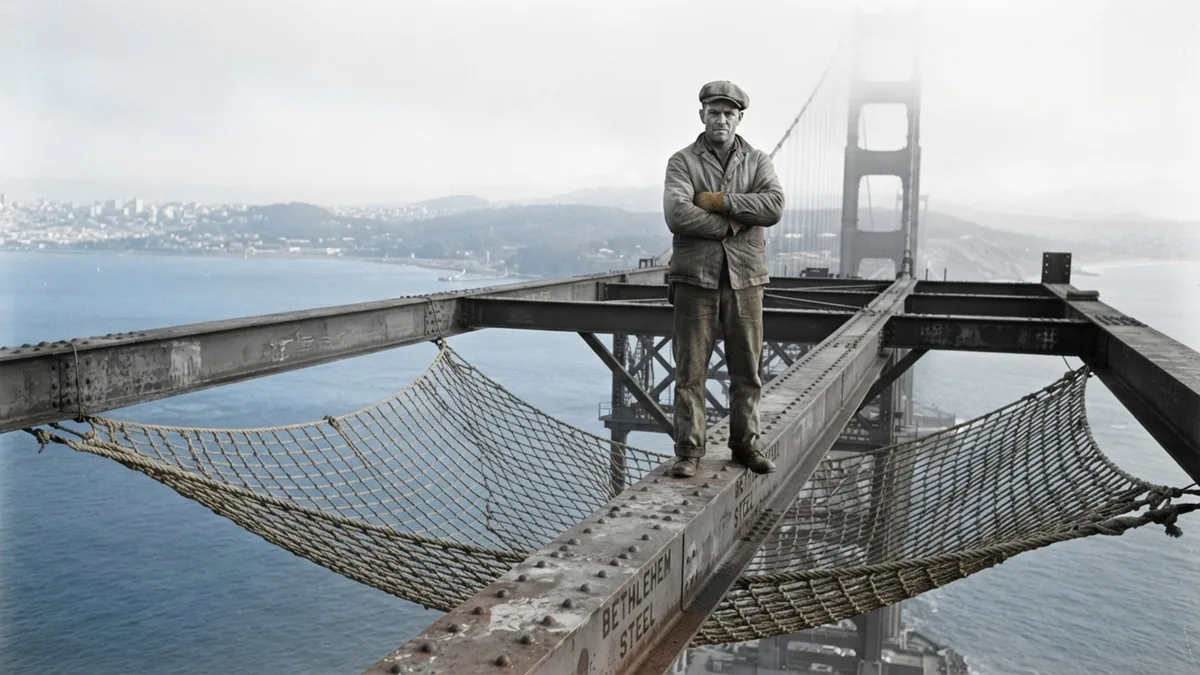 Uma rede instalada sob a construção da ponte Golden Gate salvou 19 trabalhadores de quedas fatais, e os homens que caíram nela passaram a se chamar de Clube do Meio do Caminho para o Inferno
