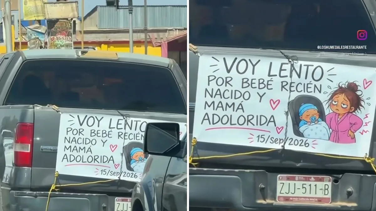 Papá conmueve las redes con mensaje en su coche: pidió paciencia porque llevaba a su bebé y a su esposa recién parida