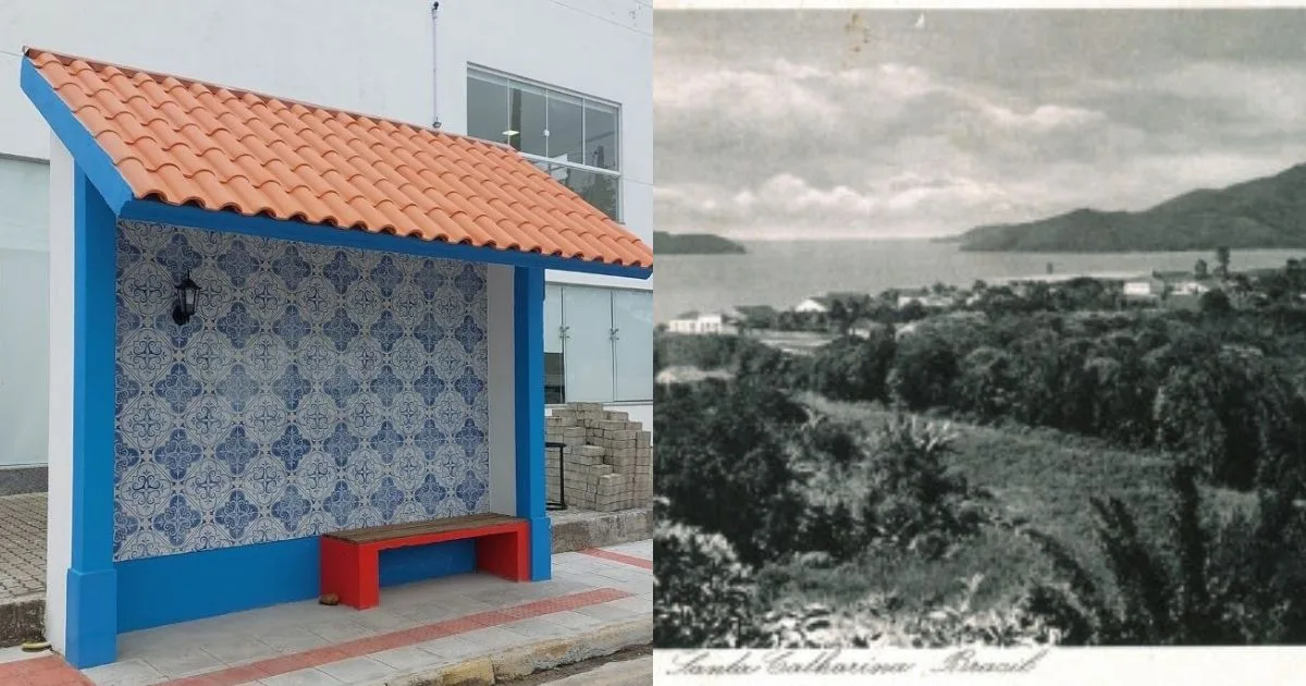A história por trás dos pontos de ônibus que parecem saídos de charmosas vilas europeias, mas ficam em praia badalada de SC e revelam raízes açorianas