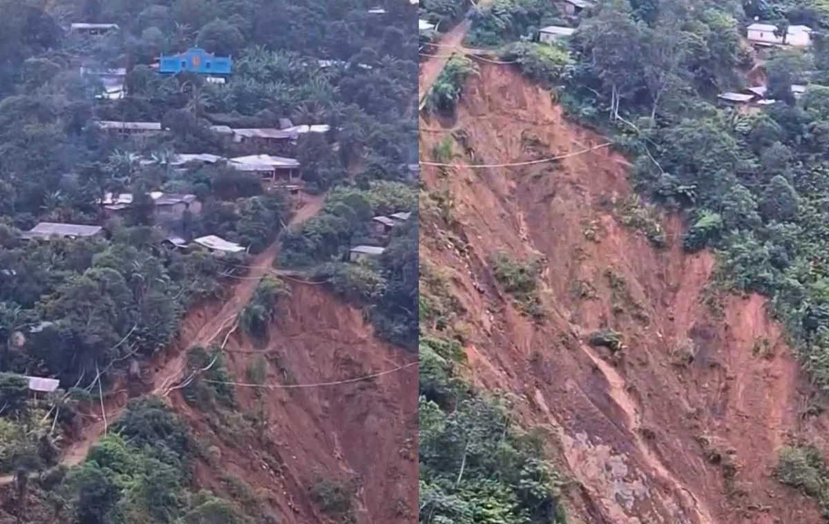 Derrumbe en Santa Catalina La Tinta en Guatemala: familias en riesgo, una ruta de terracería partida y la espera de Conred para evaluar