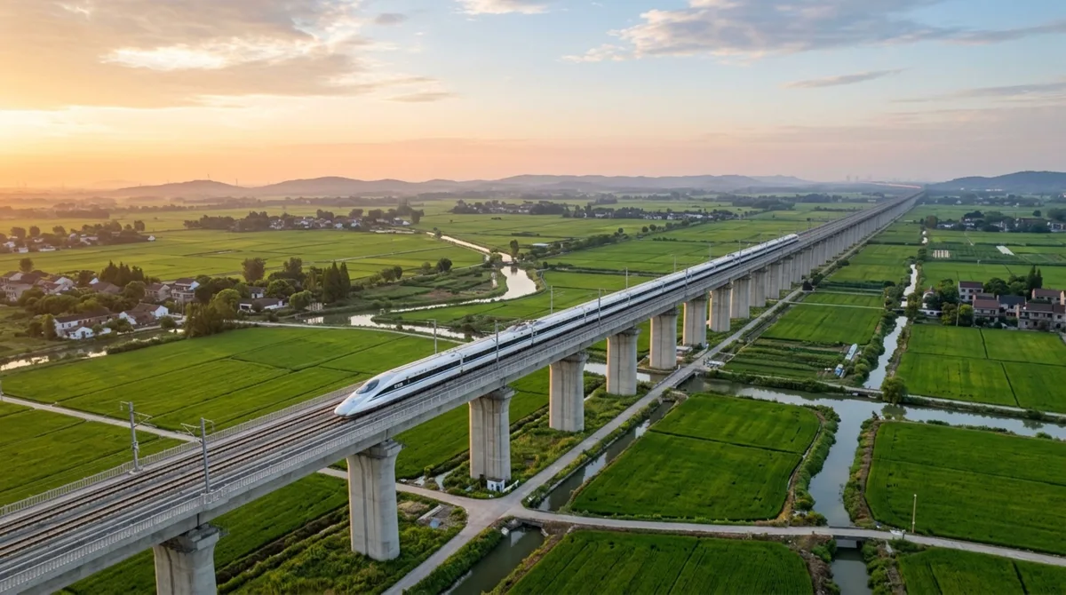 O viaduto ferroviário de 164 quilômetros feito de concreto protendido que atravessa rios, lagos e pântanos quase sem sair de uma linha contínua