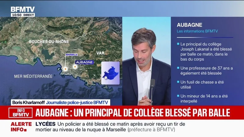 INFO BFMTV - Le principal d'un collège à Aubagne blessé par balle par un tir de fusil de chasse