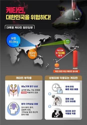'클럽마약' 케타민 압수량 5년만에 50배↑…유럽·동남아서 유입