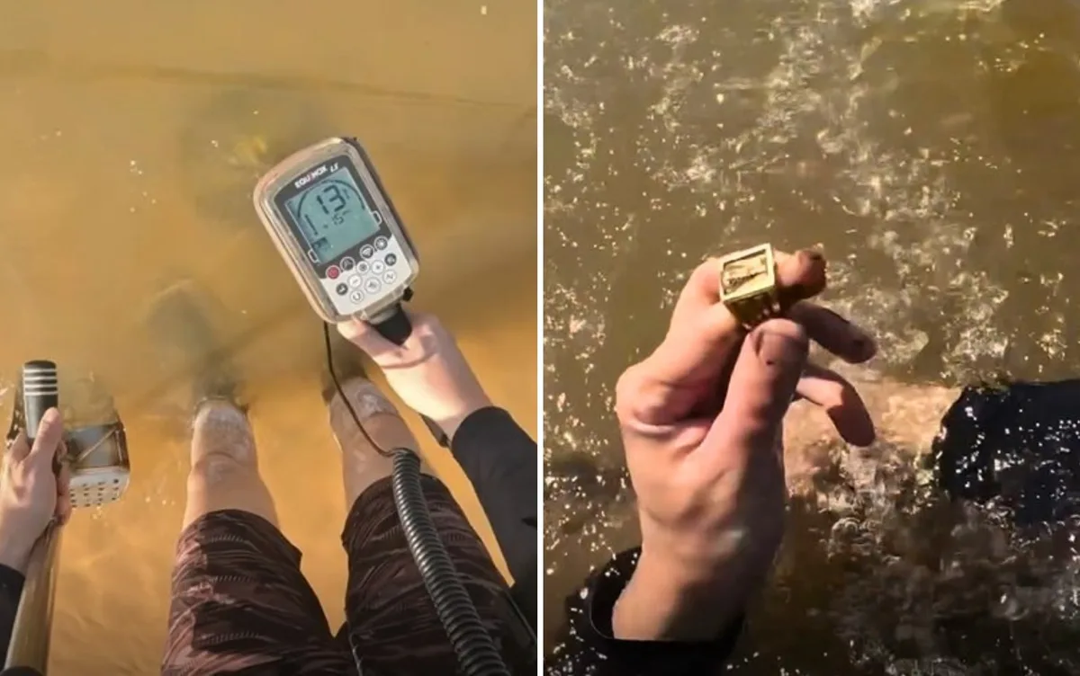 Mergulhador encontra anel perdido no Rio Araguaia com detector de metal; vídeo