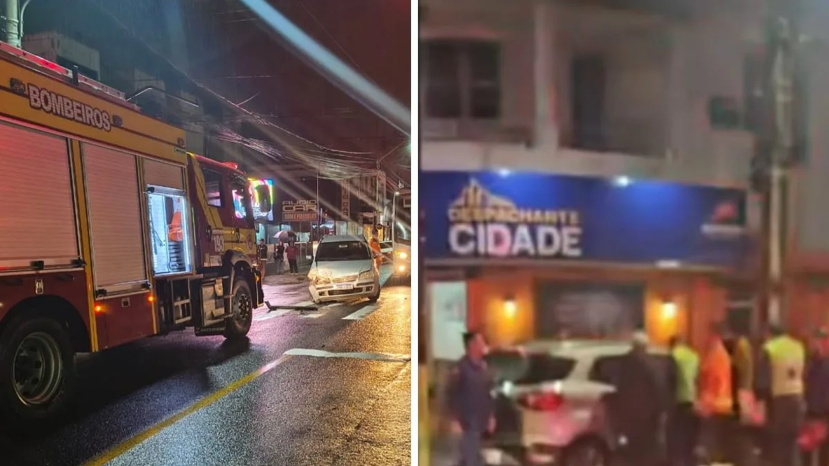 Idosa fica ferida após carro ser arremessado contra poste em colisão entre dois veículos em cidade de SC