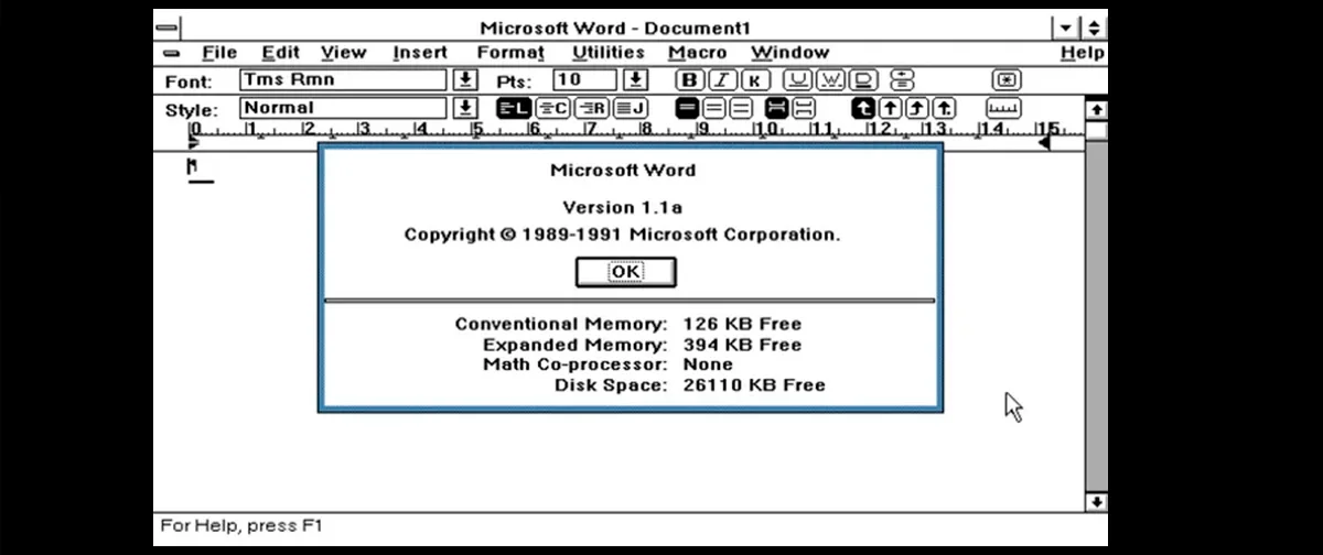 Word 1.1a, lançado em 1990, foi recompilado para rodar nativamente no Windows 11
