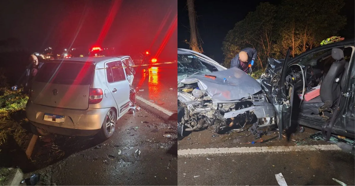 Carro ‘parte ao meio’ após colisão frontal e duas pessoas ficam gravemente feridas na SC-355