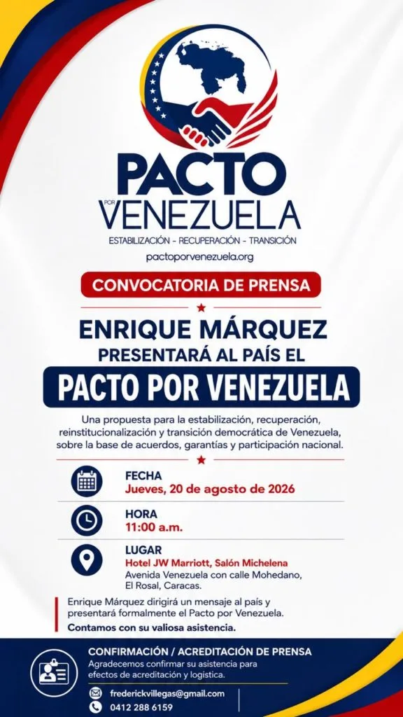 Enrique Márquez presentará al país la propuesta «Pacto por Venezuela» este 20 de agosto (+Detalles)