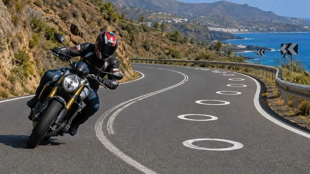 Círculos brancos nas curvas para reduzir acidentes de moto