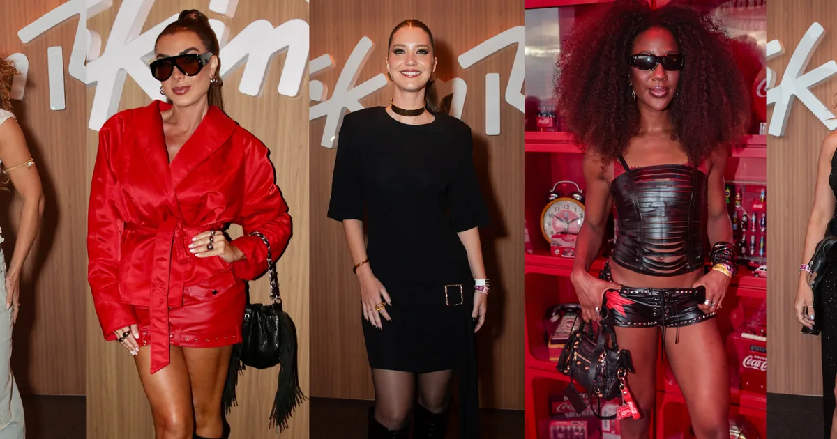 K-pop no palco, couro e transparência na plateia! Os looks de Nathalia Dill, Nicole Bahls e mais famosos no 5º dia do Rock in Rio 2026 com Stray Kids
