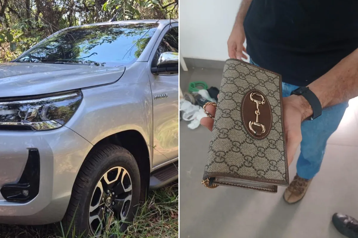 PF usa detector de metais e acha carrões furtados e bolsa Gucci em mata