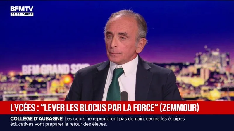 Blocage des lycées: "Soit on fait régner l'ordre, soit on cède devant le désordre", affirme Éric Zemmour, président du parti Reconquête