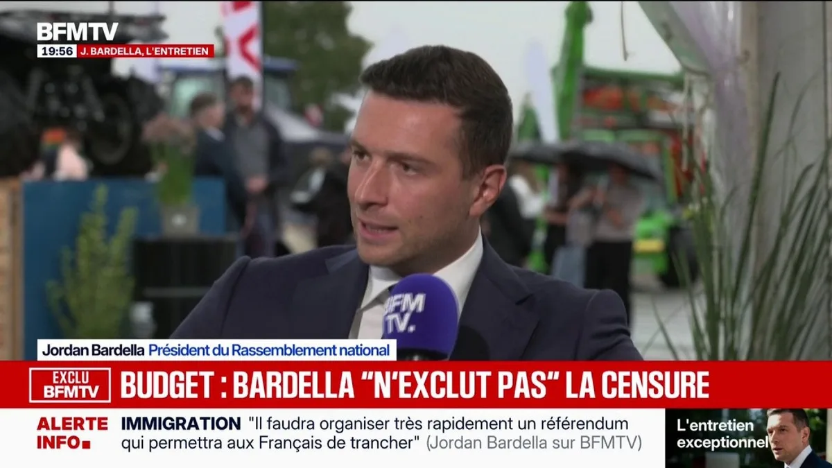 Jordan Bardella, président du RN, "n'exclut pas" la censure du budget de Sébastien Lecornu