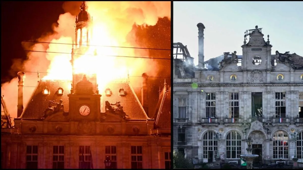 Así ha quedado el ayuntamiento de Limoges tras derrumbarse la aguja durante los disturbios en Francia