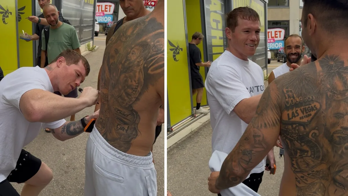 Fan sorprende a Canelo Álvarez al tatuarse su rostro y su firma rumbo a la pelea contra Mbilli