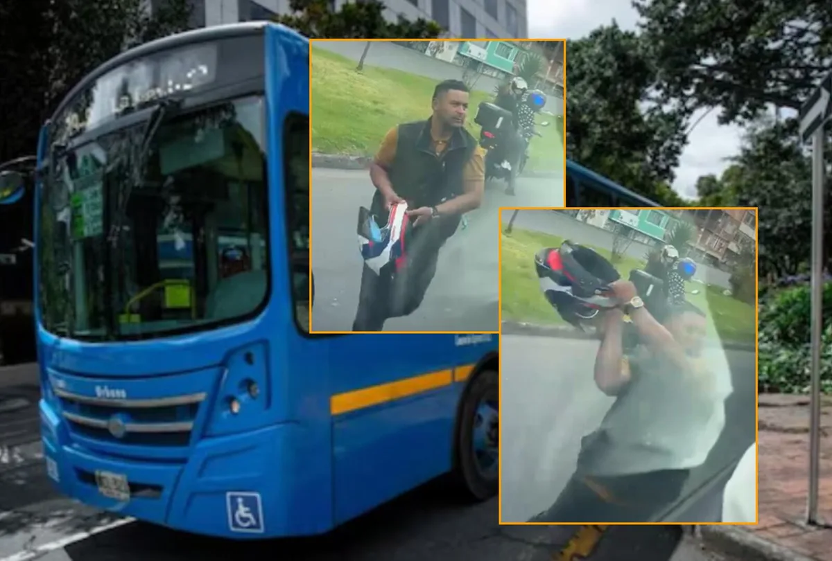 Motociclista rompió la ventana de un bus del Sitp con su casco: presidente del Concejo de Bogotá pidió que sea sancionado