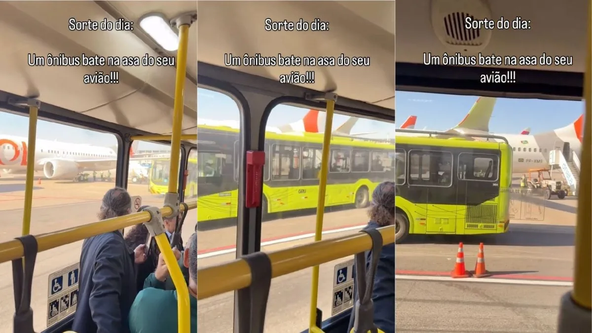 Ônibus bate em asa de avião da Gol em Guarulhos