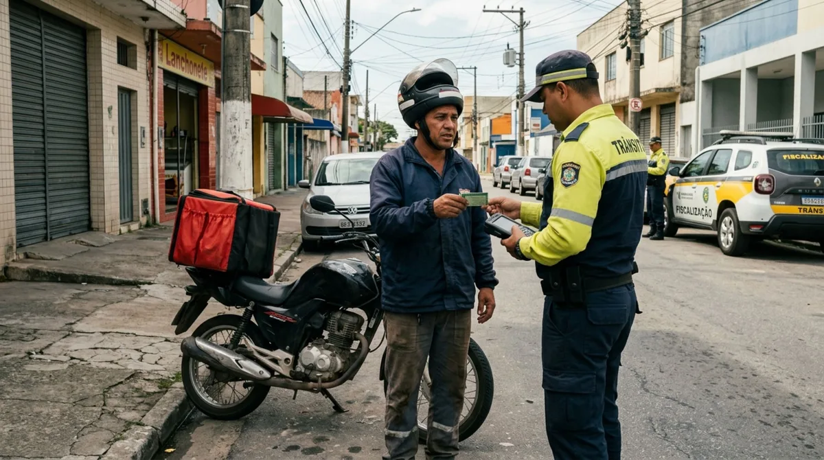 Entregador habilitado apenas para dirigir carros aceita substituir um colega na motocicleta da empresa, é abordado pela fiscalização e descobre o risco de conduzir veículo de outra categoria