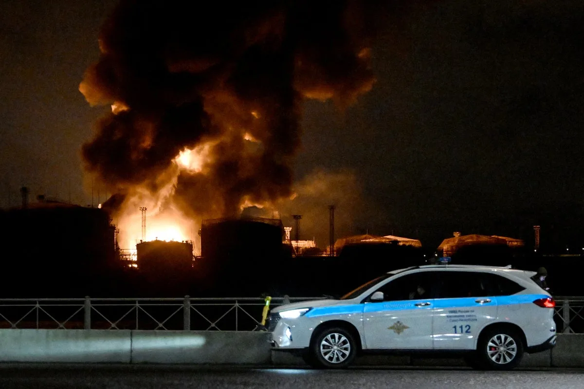 Blaze at St Petersburg oil sites as Kyiv launches more than 1,000 drones at Russia