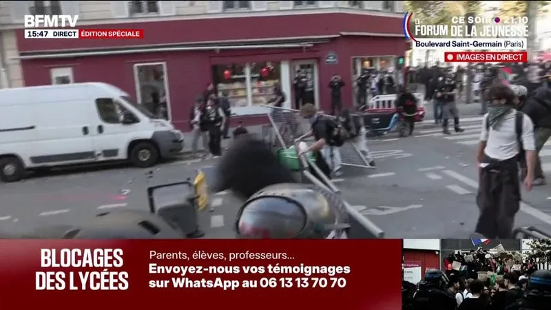 Mobilisation lycéenne: quelques tensions éclatent au sein du cortège à Paris