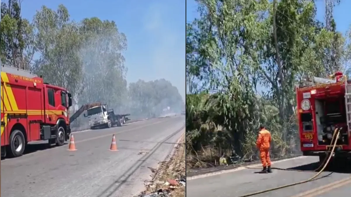 Caminhão bate em poste, rompe fiação e provoca incêndio em Teresina