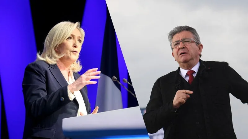 Présidentielle: vers un duel Jean-Luc Mélenchon-Marine Le Pen au second tour quel que soit le candidat du bloc central, selon un sondage