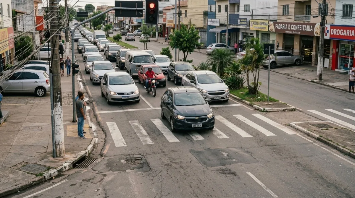 Motorista avança lentamente durante um congestionamento, o sinal fecha quando seu carro está sobre a faixa de pedestres e ele descobre por que parar nesse local pode gerar uma infração, mesmo sem intenção