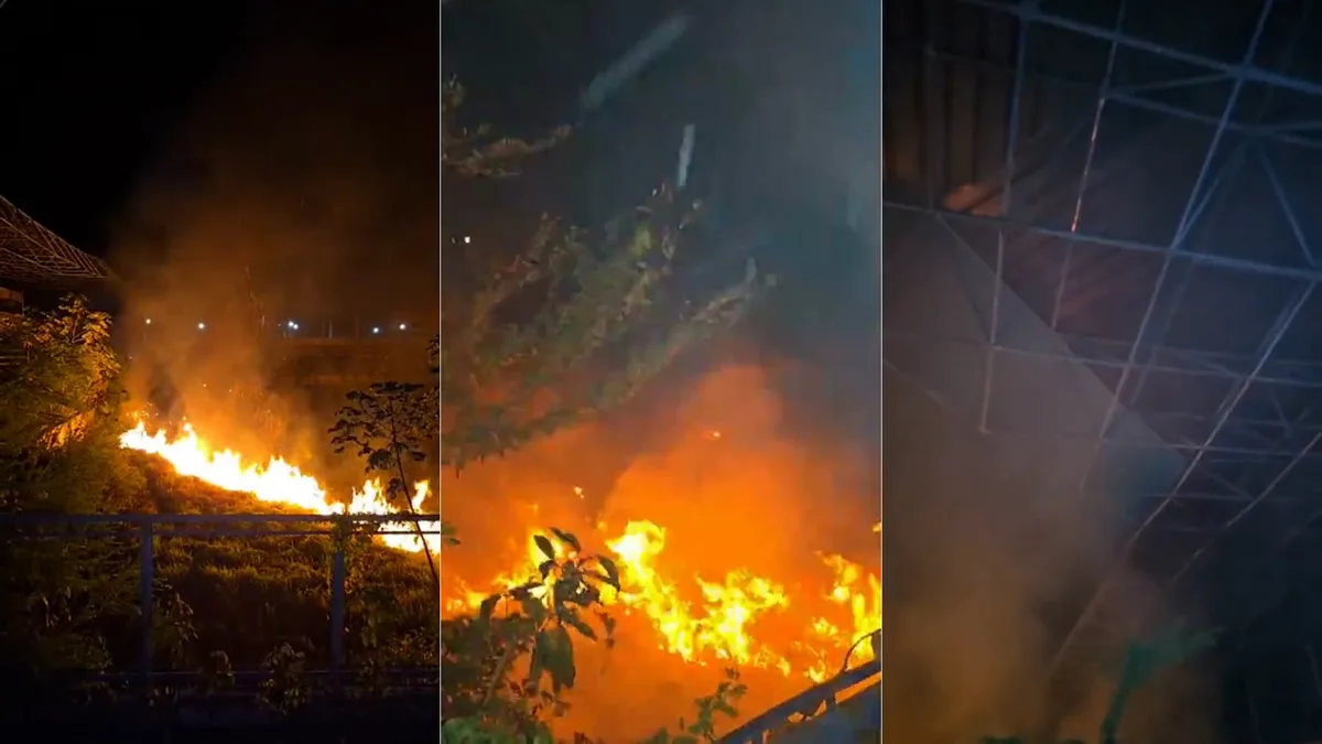 Incêndio atinge vegetação que tomou conta do antigo gramado do Estádio Correão, em Bacabal