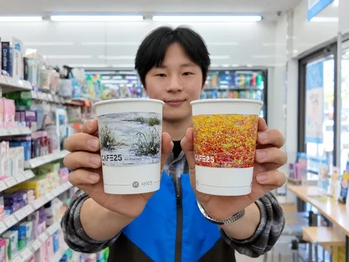 낮엔 계산대, 밤엔 화가…GS25, 편의점 점장 작품 컵홀더 선보여