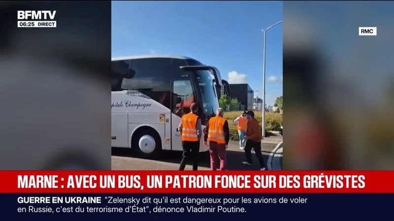 Marne: avec un bus, un patron fonce sur des grévistes