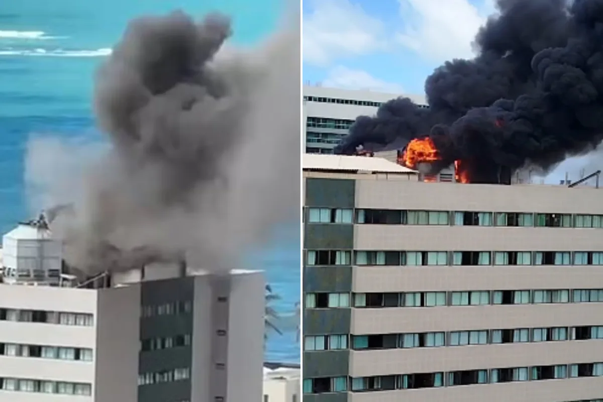 Incêndio atinge cobertura do hotel Ritz Suítes, em Maceió