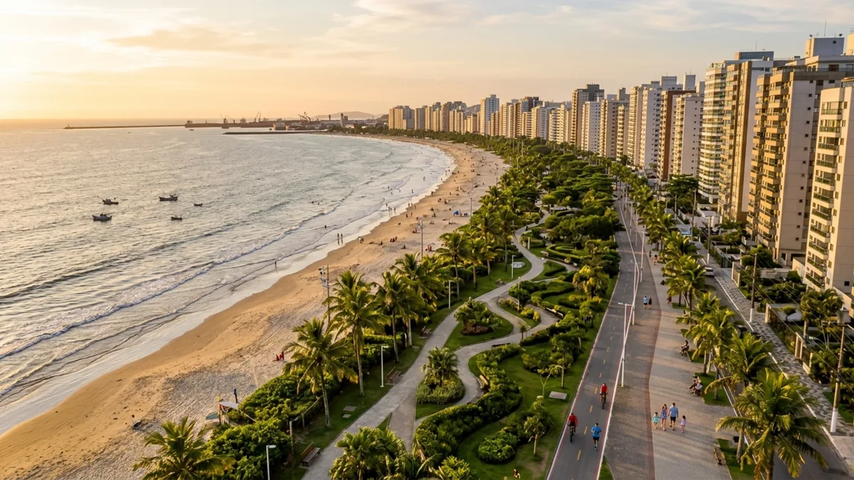 Cidade a apenas 72 km de São Paulo combina 7 km de praia, enorme jardim à beira-mar, hospitais, comércio forte e qualidade de vida entre as maiores do país