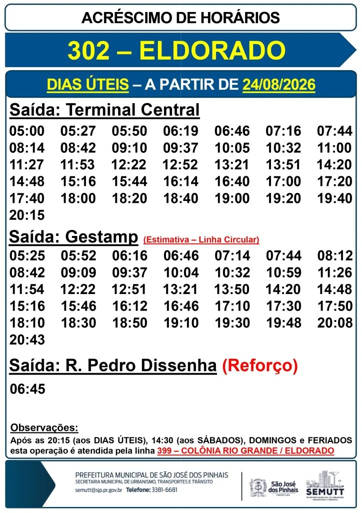 Duas linhas de ônibus têm mudanças em São José dos Pinhais