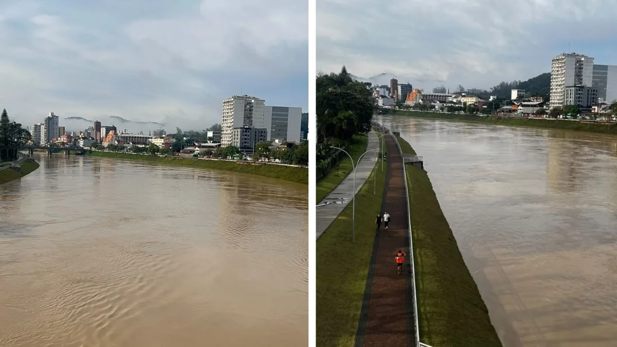 Rio Itajaí-Açu sobe quase 2,7 metros durante a madrugada, mas estabiliza antes da cota de enchente em Blumenau