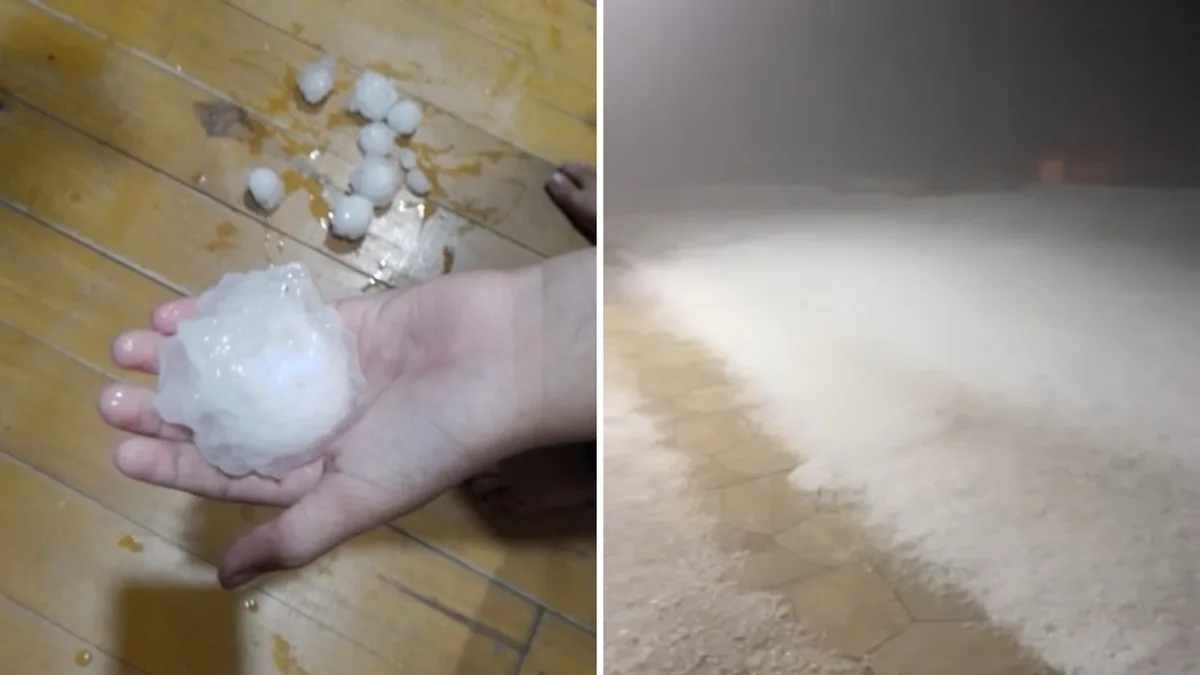 Pedras de granizo do tamanho de bolas de tênis atingem o Paraná e deixam quintal parecendo coberto de neve; temporais provocaram estragos