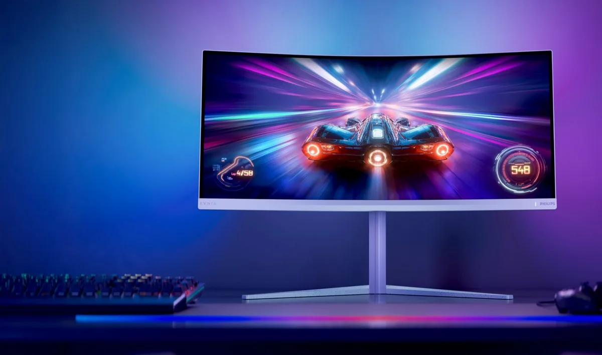 Philips lança monitor de gaming com ecrã curvo ultrawide de 34 polegadas com 200 Hz e iluminação Ambiglow com IA
