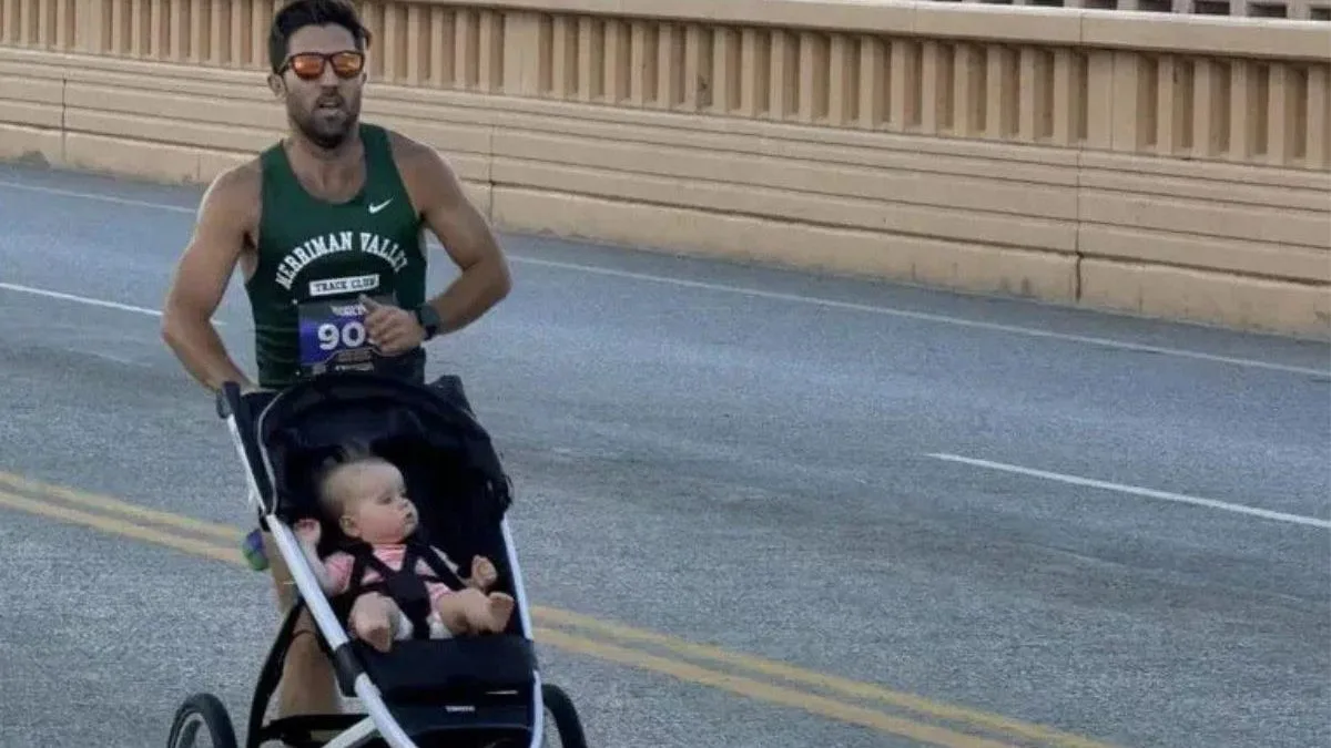 Médico empurra carrinho da filha por 1,6 km em apenas 4min17s e quebra recorde mundial no Guinness Book