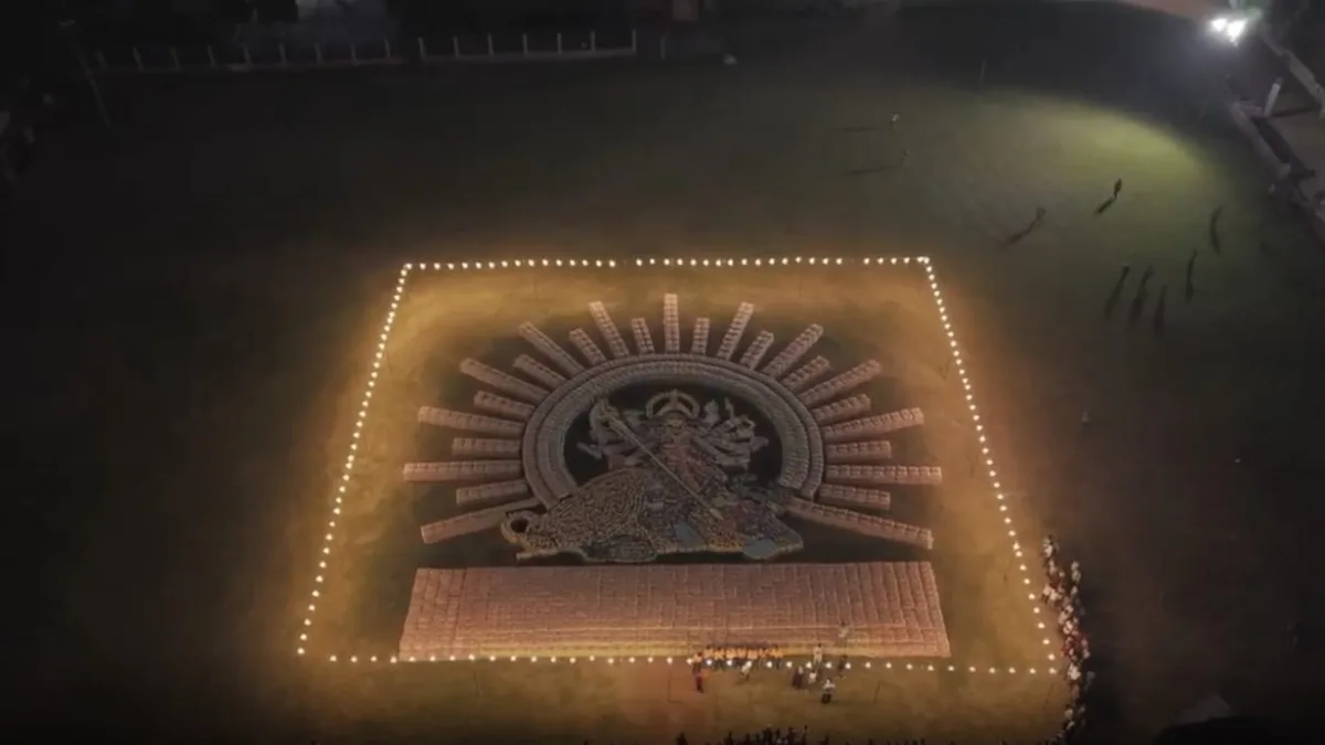 Adani Cement Creates 70-Foot Maa Durga Tribute Using 15,000 Cement Bags