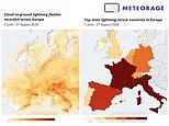 An electric summer! Maps reveal where 893,000 lightning strikes were recorded across Europe - with the Highlands named the lightning capital of the UK
