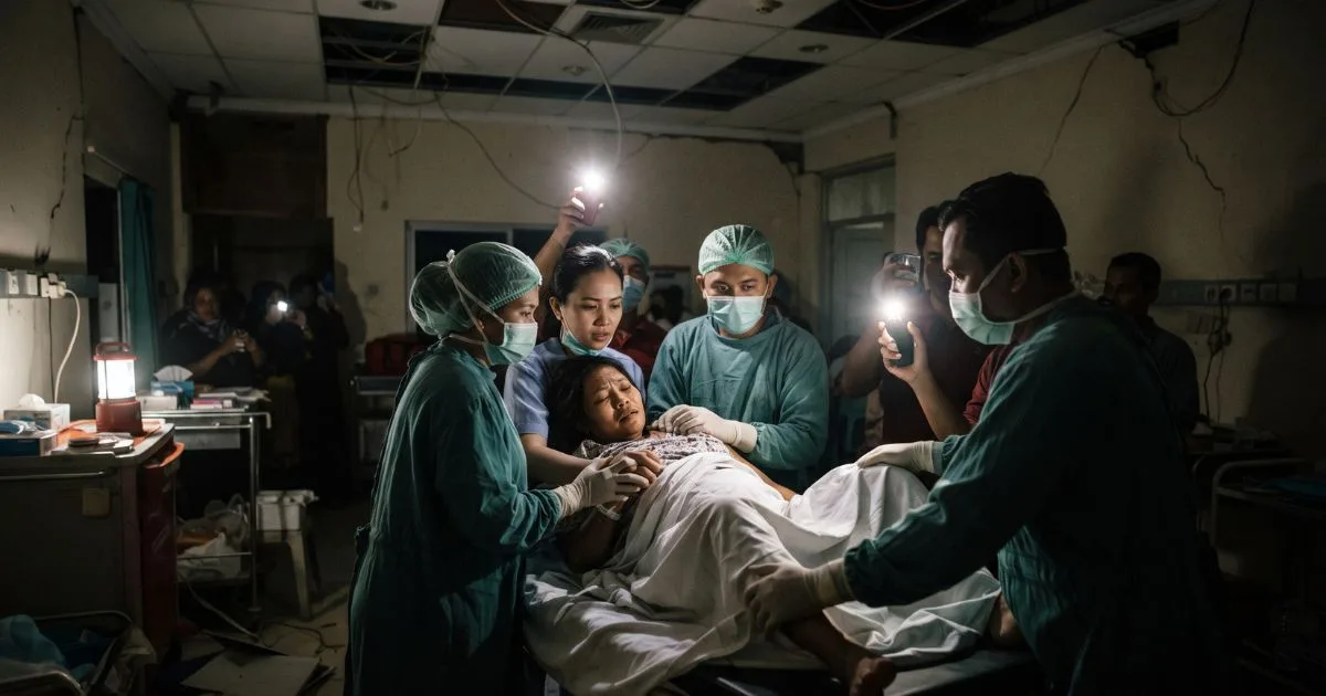 Médicos usam lanternas de celular para fazer parto de emergência no escuro durante terremoto de magnitude 7,7 e a emoção toma conta no momento em que bebê prematura nasce com vida na Indonésia
